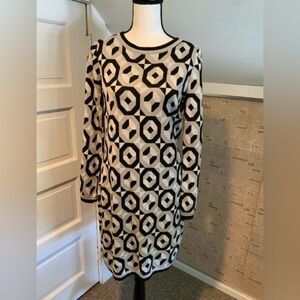 Boden Geometric Patterned Black and Cream Dress